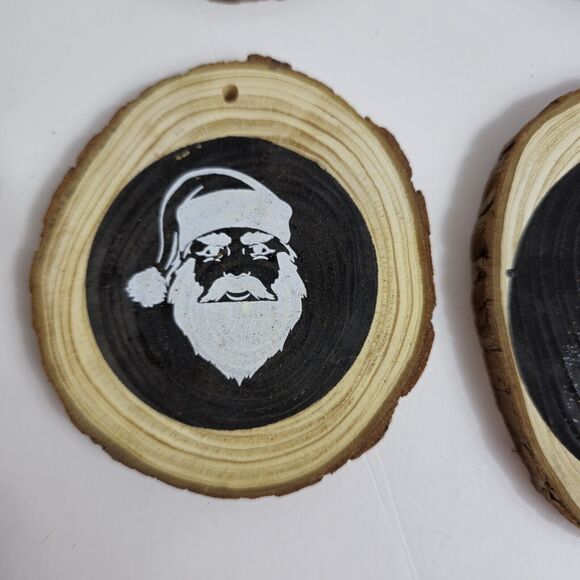 Set of 8 Rustic Wooden Log Pine Chips Black White Christmas Ornaments - Picture 4 of 11